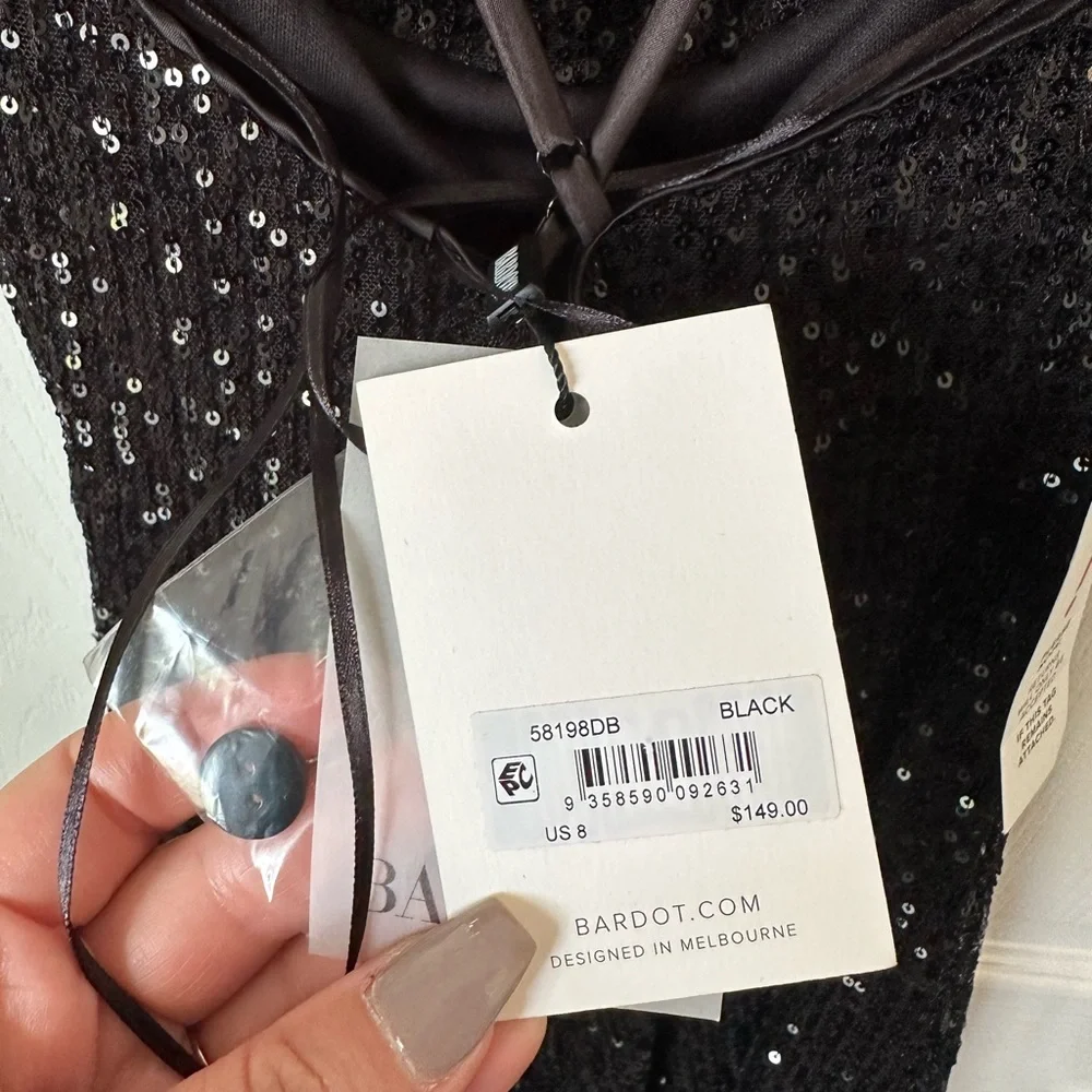 BARDOT Layla mini sequin dress black Sz.8 - Picture 3 of 3